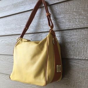 Valentina Large Dual Pocket Shoulder Bag Sling Brown/ Yellow Mustard, Italy